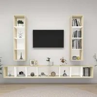 Mobile TV a Parete 4 pz Bianco e Rovere Sonoma in Truciolato 3079894