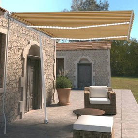 Tenda Da Sole Retrattile Manuale Led 350x250 Cm Gialla E Bianca /