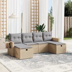 Set divano da giardino 6 pz con cuscini beige misto polyrattan