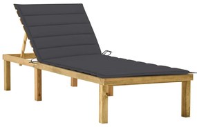 Lettino Da Giardino Con Cuscino Antracite Legno Pino Impregnato /