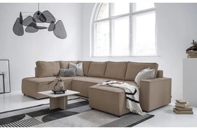 Divano letto angolare in velluto a coste beige Brave Dave - Miuform