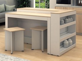 Set Isola centrale da cucina + 2 sgabelli Bianco e Naturale chiaro - NUSICE