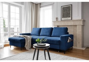 Divano letto angolare in velluto a coste blu scuro (angolo sinistro) Lofty Lilly - Miuform