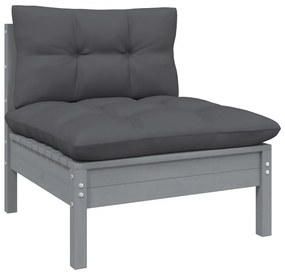 Set divani da giardino 11pz con cuscini massello di pino grigio