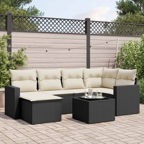 Set divani da giardino con cuscini 7pz nero polyrattan