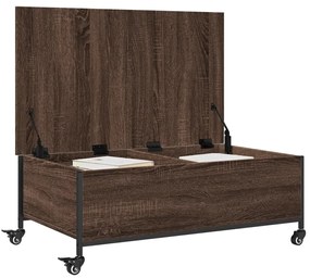 Tavolino con ruote rovere marrone 91x55x34 cm legno multistrato