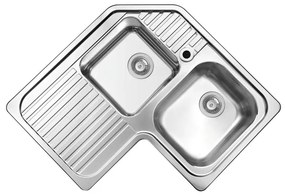 Lavello integrato 2 vasche con gocciolatoio a sinistra PYRAMIS Angolare inox L 83 x L 83 cm argento