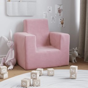 Divano Per Bambini Rosa İn Morbido Peluche /
