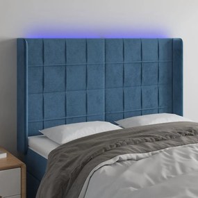 Testiera A Led Blu Scuro 147x16x118/128 Cm İn Velluto /