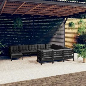 Set Divani da Giardino 11 pz con Cuscini Massello di Pino Nero