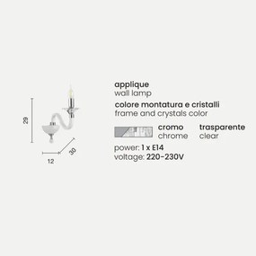 Applique GALA in vetro lavorato a mano con dettagli in metallo 1 LUCE CROMO