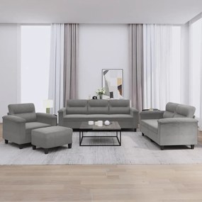 Set Divani 4 Pz Con Cuscini Grigio Scuro İn Tessuto Microfibra /