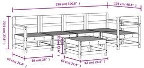 Set Salotto da Giardino 6 pz Nero in Legno Massello di Pino