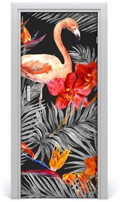 Adesivo per porta Flamingos e fiori 75x205 cm