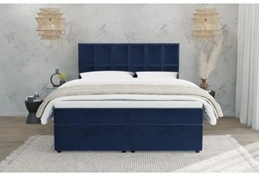 Letto matrimoniale imbottito blu scuro con spazio contenitivo 160x200 cm Flip - Ropez