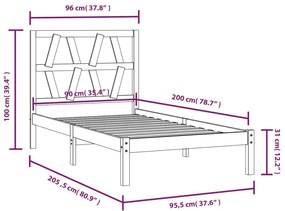 Giroletto Nero in Legno Massello di Pino 90x200 cm