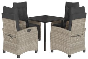 Set pranzo da giardino 5pz con cuscini grigio chiaro polyrattan