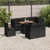 Set Divani da Giardino 9 pz con Cuscini Nero in Polyrattan 3326939