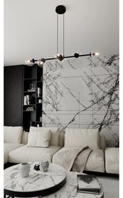 Lampadario Contemporaneo 6 Luci Durga In Acciaio Nero E Sfere Vetro Trasparente