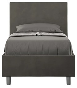 Letto singolo imbottito 80x200 microfibra Adele senza rete, con rete e contenitore, Grigio / Contenitore