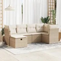 Set Divano da Giardino 6 pz con Cuscini Beige in Polyrattan 3325284