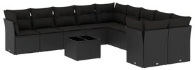 Set Divani da Giardino 11 pz con Cuscini in Polyrattan Nero