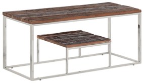 Tavolino Argento Acciaio Inox E Traverse Legno Massello /