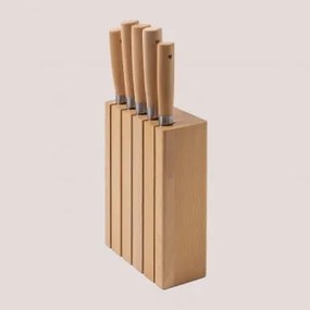 Set Coltelli Da Cucina Con Portacoltelli In Legno Datte Legno Naturale - Sklum