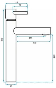 REA-B0229 - Miscelatore per lavabo TESS 31,5 cm nero