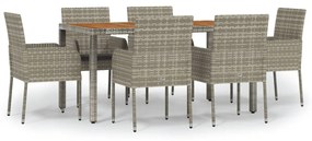 Set da pranzo da giardino 7 pz con cuscini in polyrattan grigio