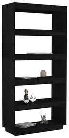 Libreria/divisorio nero 80x35x167 cm in massello di pino