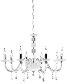 Lampadario sospeso LIVIA D85 cm in vetro e cristallo Bianco 8 luci