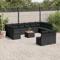 Set Divani da Giardino 13pz con Cuscini Nero in Polyrattan 3256223