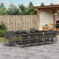 Set da Pranzo da Giardino 15 pz con Cuscini Grigio Polyrattan 3211592