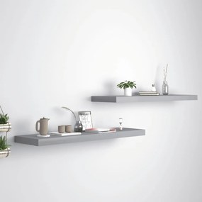 Scaffali A Parete 2 Pz Grigi 90x23,5x3,8 Cm İn Mdf /