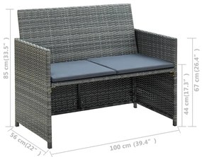 Divano da Giardino a 2 Posti con Cuscini Grigio in Polyrattan