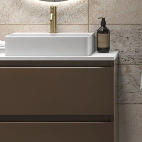 Mobile bagno sospeso 80 cm con due cassetti e piano bianco solid surface TOD-80SS - KAMALU