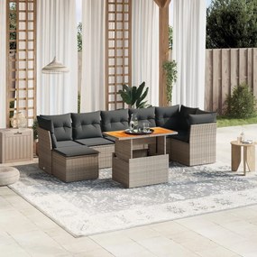 Set divano da giardino 8 pz con cuscini grigio in polyrattan