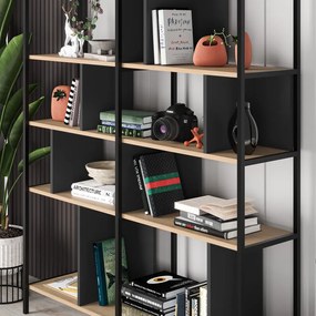 Libreria in rovere decorato in nero-naturale 144x175 cm Alabama - Marckeric