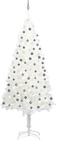 Albero di Natale Artificiale Preilluminato con Palline, Albero di Natale Preilluminato con Palline Bianco 240 cm PVC IV