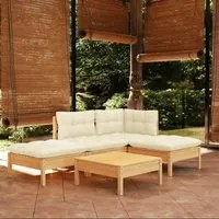 Set Divani da Giardino 5 pz con Cuscini Crema in Massello di Pino 3096292