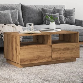 Tavolino Da Salotto Con Luci Led Rovere Artigianale 90x49x40 Cm /