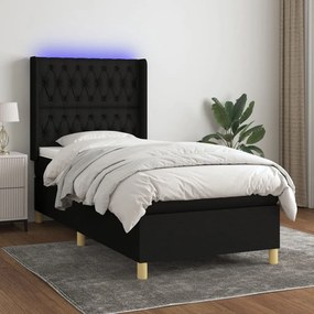 Letto A Molle Con Materasso E Led Nero 90x200 Cm İn Tessuto /