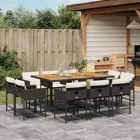 Set da Pranzo da Giardino 11 pz con Cuscini in Polyrattan Nero 3278162