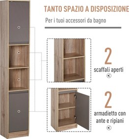 Mobile a Colonna per Bagno in Legno 30x24x170 cm  Grigio e Rovere...