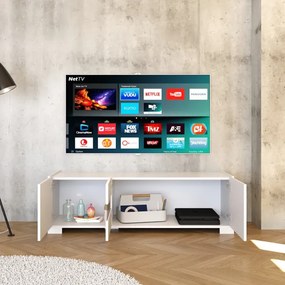 Porta TV a 3 ante ROJAS Bianco Lucido con inserto in vetro Fumč 130x40 cm