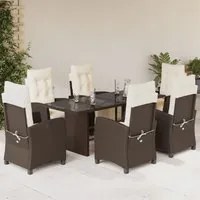 Set da Pranzo da Giardino 7pz con Cuscini in Polyrattan Marrone 3212922