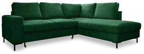 Divano letto angolare in velluto a coste verde scuro (angolo destro) Lofty Lilly - Miuform