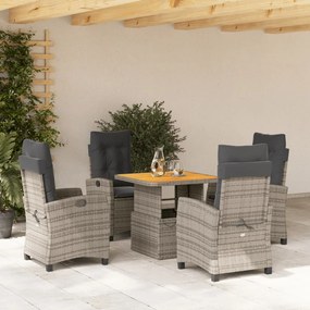 Set Da Pranzo Da Giardino 5 Pz Con Cuscini İn Polyrattan Grigio /