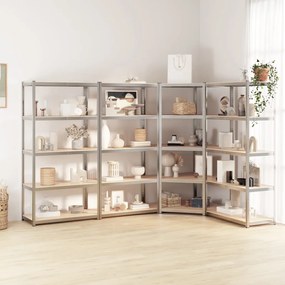 Scaffali 5 Ripiani 4 Pz Argento İn Acciaio E Legno Multistrato /